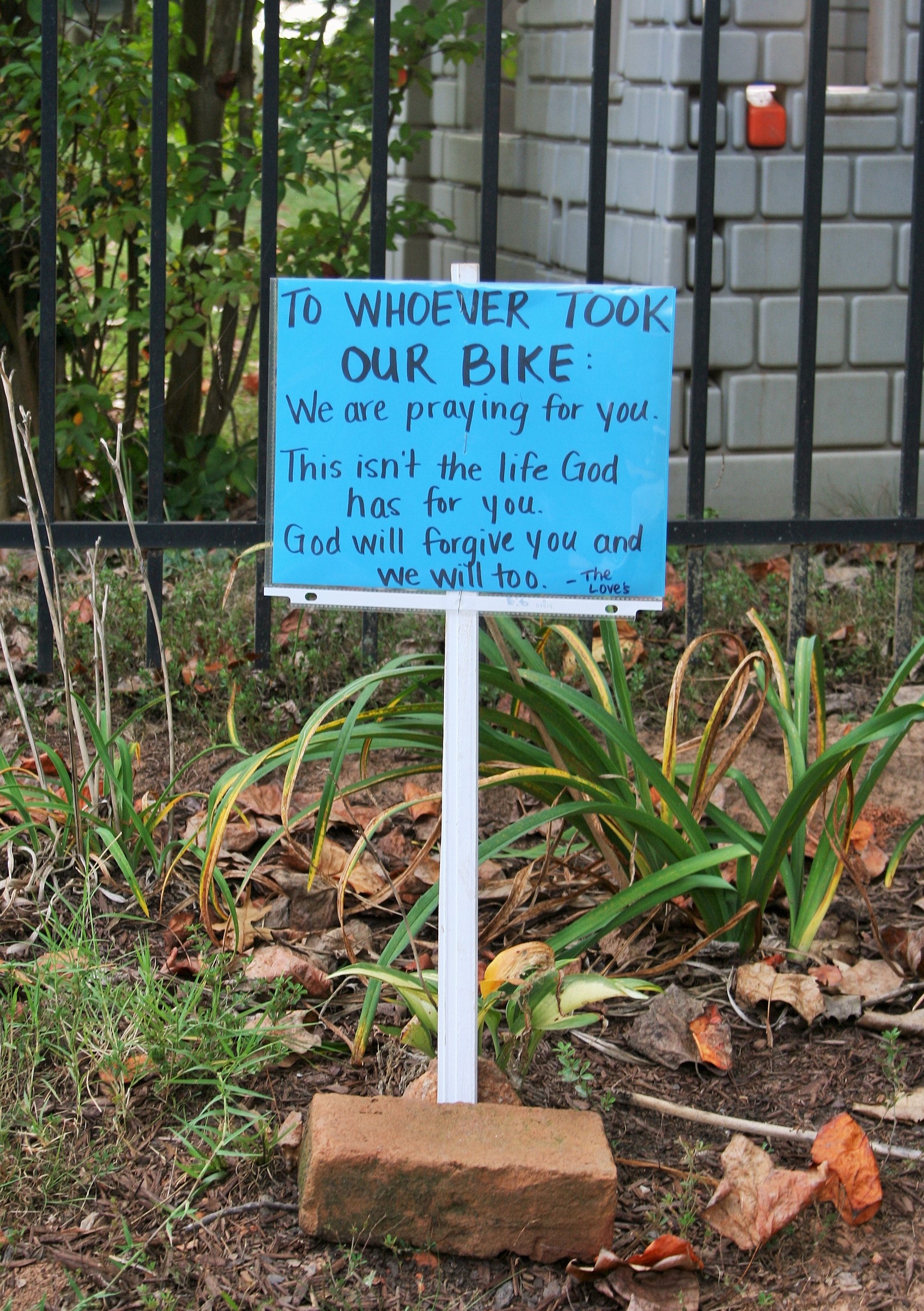 To Whoever Took our Bike: We are Praying for You